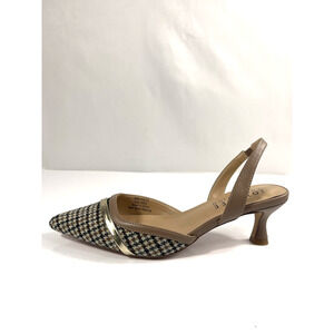 Journee Collection Shoes Womens Size 8 Taupe Houndstooth Slingback Kitten Heels